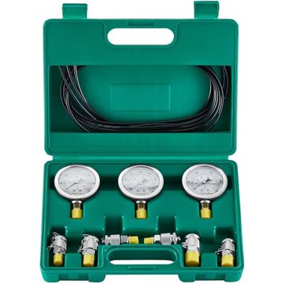 VEVOR Kit de prueba de presión hidráulica, 250/400/600 bar, 3 manómetros, 6 accesorios, 3 mangueras de prueba, medidor de prueba hidráulica para excavadora con estuche de transporte VEVOR Kit de prueba de presión hidráulica, 250/400/600 bar, 3 manómetros, 6 accesorios, 3 mangueras de prueba, medidor de prueba hidráulica para excavadora con estuche de transporte