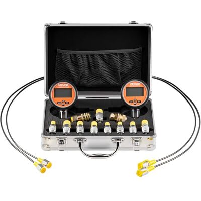 VEVOR Juego de Acoplamientos de Prueba de Presión Hidráulica Digital, con 2 Manómetros 0–700 Bar, 9 Acoplamientos de Prueba y 2 Rápidos, 2 Mangueras para Excavadoras y 1 de Construcción, Negro VEVOR Juego de Acoplamientos de Prueba de Presión Hidráulica Digital, con 2 Manómetros 0–700 Bar, 9 Acoplamientos de Prueba y 2 Rápidos, 2 Mangueras para Excavadoras y 1 de Construcción, Negro