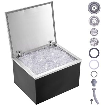 VEVOR Cofre de Hielo, 710 mm de Largo x 406 mm de Ancho x 437 mm de Alto, Enfriador de Hielo de Acero Inoxidable, Contenedor de Hielo Comercial con Cubierta con Bisagras, Aleación de Aluminio de Mango VEVOR Cofre de Hielo, 710 mm de Largo x 406 mm de Ancho x 437 mm de Alto, Enfriador de Hielo de Acero Inoxidable, Contenedor de Hielo Comercial con Cubierta con Bisagras, Aleación de Aluminio de Mango
