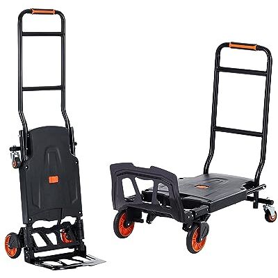 VEVOR Carretilla de Mano Plegable de Metal Carro de Mano 2 en 1 Carretilla de Transporte Plegable con Plataforma Carga de 136 kg Ruedas de Goma para Transporte de Mercancías de Almacén Supermercado VEVOR Carretilla de Mano Plegable de Metal Carro de Mano 2 en 1 Carretilla de Transporte Plegable con Plataforma Carga de 136 kg Ruedas de Goma para Transporte de Mercancías de Almacén Supermercado