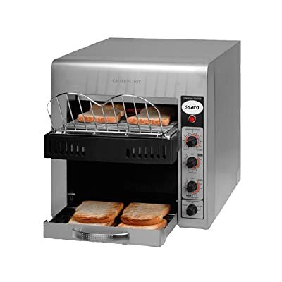 SARO CHRISTIAN Horno continuo con cinta transportadora, acero inoxidable, calor superior e inferior regulable, conserva el calor, dispositivo térmico de cuarzo, bandeja recogemigas, 0-180 °C, 3 kW SARO CHRISTIAN Horno continuo con cinta transportadora, acero inoxidable, calor superior e inferior regulable, conserva el calor, dispositivo térmico de cuarzo, bandeja recogemigas, 0-180 °C, 3 kW