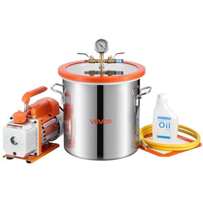 VEVOR Bomba de Vacío de 3,5 CFM 99 L/min, Cámara de Vacío de Acero Inoxidable de 11,4 L, con Tapa de Vidrio Templado, Botella de Aceite de 200 ml y Manguera de 1,5 m, Para Estabilización de Madera VEVOR Bomba de Vacío de 3,5 CFM 99 L/min, Cámara de Vacío de Acero Inoxidable de 11,4 L, con Tapa de Vidrio Templado, Botella de Aceite de 200 ml y Manguera de 1,5 m, Para Estabilización de Madera