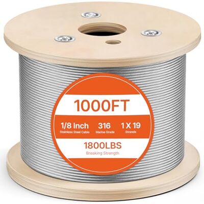 VEVOR Cable metálico de acero T316, cuerda de remolque de acero inoxidable 316 para camión de remolque plano (300 m 1 x 19) VEVOR Cable metálico de acero T316, cuerda de remolque de acero inoxidable 316 para camión de remolque plano (300 m 1 x 19)
