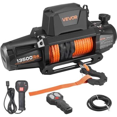 VEVOR Cabrestante Eléctrico de 12 V CC, 6100 kg, con Cuerda Sintética de Φ 9,5 mm x 28 m, Control Remoto Inalámbrico y con Cable, Resistente al Agua, para Remolcar SUV, Jeep, Remolques, Barcos VEVOR Cabrestante Eléctrico de 12 V CC, 6100 kg, con Cuerda Sintética de Φ 9,5 mm x 28 m, Control Remoto Inalámbrico y con Cable, Resistente al Agua, para Remolcar SUV, Jeep, Remolques, Barcos