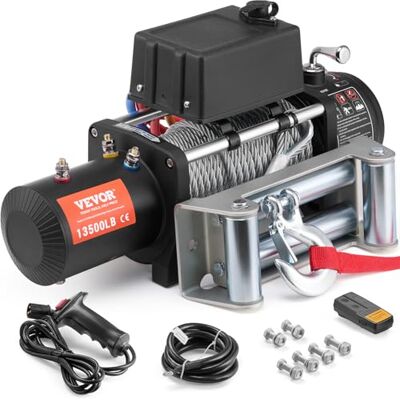 VEVOR Cabrestante Eléctrico 6123 kg 12 V CC con Cable de Acero Guía de Cables Mando a Distancia Inalámbrico Resistente al Agua IP55 para Remolcar SUV Todoterreno, Jeep, Camión, Remolque, Barco VEVOR Cabrestante Eléctrico 6123 kg 12 V CC con Cable de Acero Guía de Cables Mando a Distancia Inalámbrico Resistente al Agua IP55 para Remolcar SUV Todoterreno, Jeep, Camión, Remolque, Barco