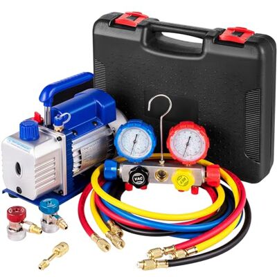 VEVOR Bomba de Vacío de Aire Acondicionado 136 L/min 1/3 Hp HVAC Bomba de Vacío de Refrigeración con Kit de Manómetros 4 Vías 1440 RPM para Refrigeración de Aire Acondicionado Automotriz con Caja VEVOR Bomba de Vacío de Aire Acondicionado 136 L/min 1/3 Hp HVAC Bomba de Vacío de Refrigeración con Kit de Manómetros 4 Vías 1440 RPM para Refrigeración de Aire Acondicionado Automotriz con Caja