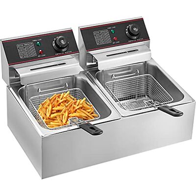 VEVOR Freidora Eléctrica Profesional con Termostato Automático 12 L 5,000 W, Freidora Eléctrica de Acero Inoxidable Doble Tanque con Calentamiento Rápido para Usos Comerciales VEVOR Freidora Eléctrica Profesional con Termostato Automático 12 L 5,000 W, Freidora Eléctrica de Acero Inoxidable Doble Tanque con Calentamiento Rápido para Usos Comerciales