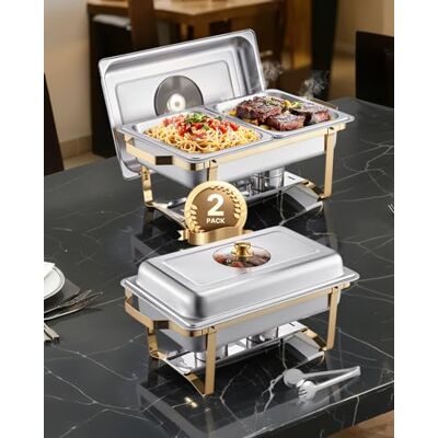 VEVOR Juego de Calentador de Alimentos Acero Inoxidable con 4 Recipientes Tamaño Medio(4 L Cada Uno), Rectangular, con Tapa Vidrio y Soporte a Bandeja de Agua y Depósito de Combustible, Dorado VEVOR Juego de Calentador de Alimentos Acero Inoxidable con 4 Recipientes Tamaño Medio(4 L Cada Uno), Rectangular, con Tapa Vidrio y Soporte a Bandeja de Agua y Depósito de Combustible, Dorado