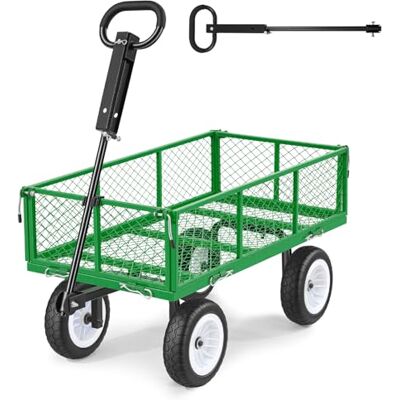 VEVOR Carro de Jardín con Ruedas, Carro de Mano Capacidad Máxima 408 kg, Acero Reforzado con Neumáticos, Asa Ajustable, Paneles Laterales Desmontables para Exterior Transporte de Carga Pesada, Verde VEVOR Carro de Jardín con Ruedas, Carro de Mano Capacidad Máxima 408 kg, Acero Reforzado con Neumáticos, Asa Ajustable, Paneles Laterales Desmontables para Exterior Transporte de Carga Pesada, Verde