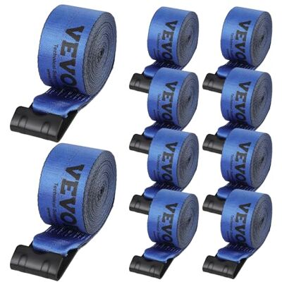 VEVOR Correa para cabrestante de 4 x 30 pies, 10 Piezas, carga de 2,7T, resistencia a la rotura de 8,2 T, correas para camión con gancho plano, control de carga para remolques, granjas, rescates, azul VEVOR Correa para cabrestante de 4 x 30 pies, 10 Piezas, carga de 2,7T, resistencia a la rotura de 8,2 T, correas para camión con gancho plano, control de carga para remolques, granjas, rescates, azul
