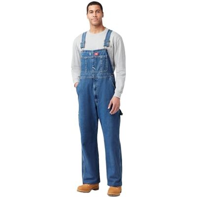 Dickies Hombre, Mono de tirantes en tejido denim con efecto desgastado, AZUL ÍNDIGO LAVADO A LA PIEDRA, 38W / 32L Dickies Hombre, Mono de tirantes en tejido denim con efecto desgastado, AZUL ÍNDIGO LAVADO A LA PIEDRA, 38W / 32L