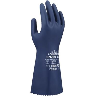 SHOWA CN750, Chemikalienschutzhandschuh (Eco Best Technology), ungestütztes Nitril mit beflocktem Innenfutter für leichtes Anziehen, Wellenfinish für Griff, Größe M SHOWA CN750, Chemikalienschutzhandschuh (Eco Best Technology), ungestütztes Nitril mit beflocktem Innenfutter für leichtes Anziehen, Wellenfinish für Griff, Größe M