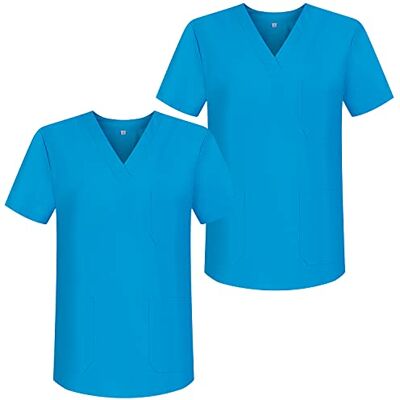 MISEMIYA Pack*2 Casaca Sanitarios Unisex Uniformes Sanitarios Cuello Pico Mangas Cortas Uniformes Laboratorios Ref.817 * 2 S, Celeste 68 MISEMIYA Pack*2 Casaca Sanitarios Unisex Uniformes Sanitarios Cuello Pico Mangas Cortas Uniformes Laboratorios Ref.817 * 2 S, Celeste 68