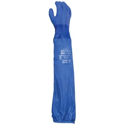 SHOWA 690, Chemikalienschutzhandschuh, mit langem geklebtem Ärmel und Gummizug für vollständigen Armschutz, weiches Baumwollfutter und vollflächige PVC-Beschichtung, Größe L SHOWA 690, Chemikalienschutzhandschuh, mit langem geklebtem Ärmel und Gummizug für vollständigen Armschutz, weiches Baumwollfutter und vollflächige PVC-Beschichtung, Größe L