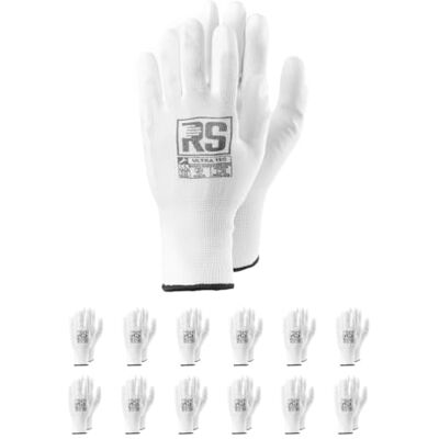 RS ULTRA TEC/Guantes de trabajo de nylon y poliuretano/talla 09, 12 pares/blanco/guantes de montaje/guante de nailon suave con revestimiento de poliuretano RS ULTRA TEC/Guantes de trabajo de nylon y poliuretano/talla 09, 12 pares/blanco/guantes de montaje/guante de nailon suave con revestimiento de poliuretano