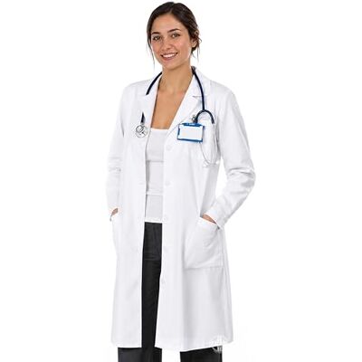 AIESI ® Bata de laboratorio Medico para mujer blanco de algodón 100% sanforizado talla 42 AIESI ® Bata de laboratorio Medico para mujer blanco de algodón 100% sanforizado talla 42
