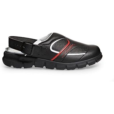 Abeba Zapatos de trabajo (microfibra A, con buen agarre, correas ajustables en el talón, aptos para cocina, OB, A,E,FO SRC, HACCP), color negro negro blanco/rojo Talla:41 Abeba Zapatos de trabajo (microfibra A, con buen agarre, correas ajustables en el talón, aptos para cocina, OB, A,E,FO SRC, HACCP), color negro negro blanco/rojo Talla:41