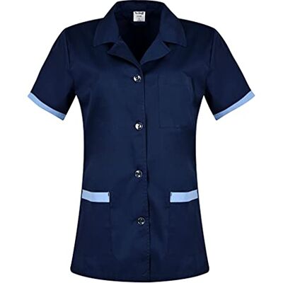 B-well Gabi Casaca Empleada Hogar con Botones Uniforme Enfermeras Limpieza Mujer Cuello Solapa Manga Corta V Blau2 3XL B-well Gabi Casaca Empleada Hogar con Botones Uniforme Enfermeras Limpieza Mujer Cuello Solapa Manga Corta V Blau2 3XL