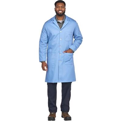 Bulwark FR Bata de laboratorio resistente al fuego, 198 g, algodón, cuello de solapa Azul - Bulwark FR Bata de laboratorio resistente al fuego, 198 g, algodón, cuello de solapa Azul -
