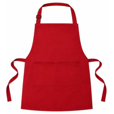 Mulbijeo Delantal de Chef Grande Talla, 1 Unidad & Delantal de Cocina con 2 Bolsillos, Ajustable Unisex para Hombre y Mujer, Trabajo Doméstico y Servicio Profesional, Rojo Mulbijeo Delantal de Chef Grande Talla, 1 Unidad & Delantal de Cocina con 2 Bolsillos, Ajustable Unisex para Hombre y Mujer, Trabajo Doméstico y Servicio Profesional, Rojo