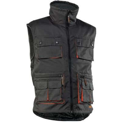 Juba Chaleco multibolsillos de poliéster Oxford/PU, Forro polar 3/4, Negro con detalles naranjas, XL Juba Chaleco multibolsillos de poliéster Oxford/PU, Forro polar 3/4, Negro con detalles naranjas, XL