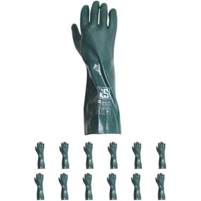 RS DUPLO 45 Guantes de protección químicos de PVC/talla 10, 12 pares/verde/químico y microbiológico/resistente/guantes de trabajo/resistentes a los ácidos, guantes de ácido RS DUPLO 45 Guantes de protección químicos de PVC/talla 10, 12 pares/verde/químico y microbiológico/resistente/guantes de trabajo/resistentes a los ácidos, guantes de ácido