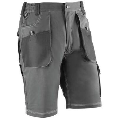 Juba Pantalón Corto Multibolsillos 68% algodón, 30% poliéster y 2% Elastano.260 g/m², Gris con Detalles Negros, L Juba Pantalón Corto Multibolsillos 68% algodón, 30% poliéster y 2% Elastano.260 g/m², Gris con Detalles Negros, L