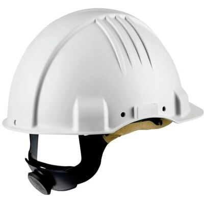 3M G3501M-VI Casco de Seguridad, Arnés de ruleta, Banda sudor cuero, Blanco 3M G3501M-VI Casco de Seguridad, Arnés de ruleta, Banda sudor cuero, Blanco