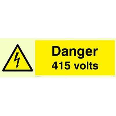 Viking signos señal de "Peligro 415 voltios, semirrígido photoluminescent plástico, 100 mm H x 300 mm W Viking signos señal de "Peligro 415 voltios, semirrígido photoluminescent plástico, 100 mm H x 300 mm W