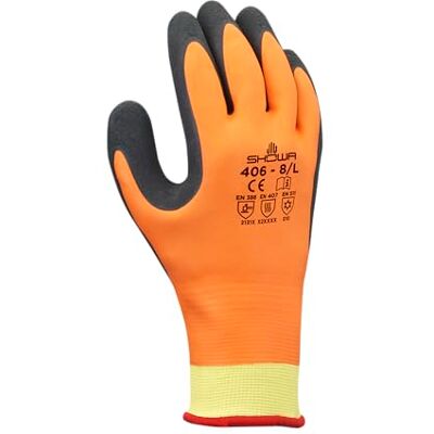 SHOWA 406, Revestimiento de Látex, Espuma de Látex, Frío, naranja / negro, 8/L SHOWA 406, Revestimiento de Látex, Espuma de Látex, Frío, naranja / negro, 8/L