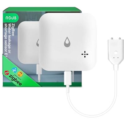 NOUS ZigBee Sensor de Agua para Fuga o Falta de Agua, Alarme de 80 dB, Notificación por App, IP66, Funciona con Batería (2×AAA), Compatible con Alexa, Google Home, Se Requiere Hub ZigBee NOUS ZigBee Sensor de Agua para Fuga o Falta de Agua, Alarme de 80 dB, Notificación por App, IP66, Funciona con Batería (2×AAA), Compatible con Alexa, Google Home, Se Requiere Hub ZigBee
