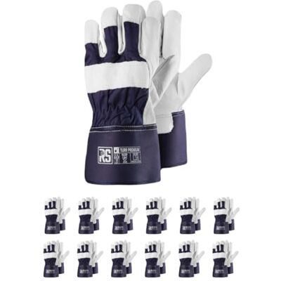 RS TURR Premium Guantes de trabajo de piel de vacuno flexible, talla 10, 12 pares, color blanco, azul marino, guantes de trabajo RS TURR Premium Guantes de trabajo de piel de vacuno flexible, talla 10, 12 pares, color blanco, azul marino, guantes de trabajo