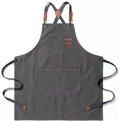 Tosewever Canvas Cross Back Chef Cotton Aprons for Men Women with Large Pockets (Grey) Tosewever Canvas Cross Back Chef Cotton Aprons for Men Women with Large Pockets (Grey)
