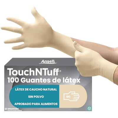 Ansell TouchNTuff 69-318 Guantes Desechables Sin Polvo, Dedos Texturizados y Reforzados, Protección Mecánica, Seguridad Alimentaria, Látex de Caucho Natural, Blanco, Talla XL (100 Guantes) Ansell TouchNTuff 69-318 Guantes Desechables Sin Polvo, Dedos Texturizados y Reforzados, Protección Mecánica, Seguridad Alimentaria, Látex de Caucho Natural, Blanco, Talla XL (100 Guantes)