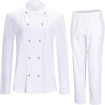 MISEMIYA Chaqueta y Pantalon Cocinero Hombre Chaqueta de Chef Hombre Uniforme Hosteleria 8501-8312 S, Blanco MISEMIYA Chaqueta y Pantalon Cocinero Hombre Chaqueta de Chef Hombre Uniforme Hosteleria 8501-8312 S, Blanco