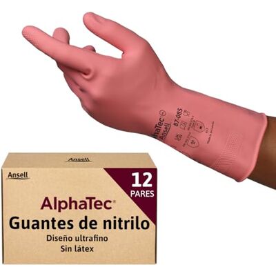 Ansell AlphaTec 87-085 Guantes Latex Impermeables, Guantes Trabajo Multiuso, Limpieza, Cocina, Químicos, Mecanico, Seguridad Hogar, Guantes Hombre Mujer, Reutilizable, Rosa, Talla L (12 Pares) Ansell AlphaTec 87-085 Guantes Latex Impermeables, Guantes Trabajo Multiuso, Limpieza, Cocina, Químicos, Mecanico, Seguridad Hogar, Guantes Hombre Mujer, Reutilizable, Rosa, Talla L (12 Pares)