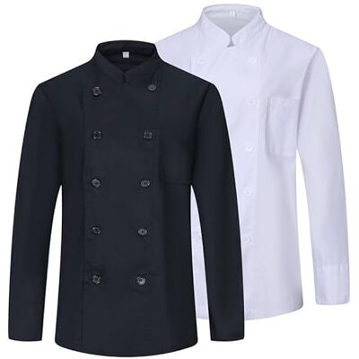 MISEMIYA Pack 2 Unidades Chaqueta Cocinero Hombre Chaqueta de Chef Hombre Uniforme Hosteleria - Ref.842 S, Negro-Blanco MISEMIYA Pack 2 Unidades Chaqueta Cocinero Hombre Chaqueta de Chef Hombre Uniforme Hosteleria - Ref.842 S, Negro-Blanco