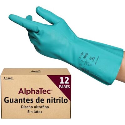 Ansell AlphaTec 37-300 Guantes Nitrilo Impermeables, Guantes Trabajo Multiuso, Limpieza, Cocina, Químicos, Seguridad Hogar, Sin Latex y Reutilizable, Guantes Hombre Mujer, Verde, Talla S (12 Pares) Ansell AlphaTec 37-300 Guantes Nitrilo Impermeables, Guantes Trabajo Multiuso, Limpieza, Cocina, Químicos, Seguridad Hogar, Sin Latex y Reutilizable, Guantes Hombre Mujer, Verde, Talla S (12 Pares)