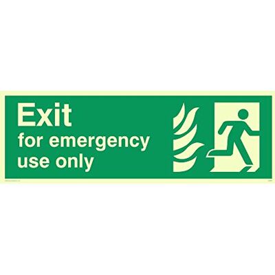 Viking signos "salida para uso de emergencia solo 'Running Hombre derecha señal, photoluminescent adhesivo, 200 mm H x 600 mm W Viking signos "salida para uso de emergencia solo 'Running Hombre derecha señal, photoluminescent adhesivo, 200 mm H x 600 mm W