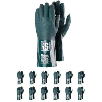 RS DUPLO 35 Guantes de protección químicos de PVC/tamaño 10, 12 pares/verde/químico y microbiológico/resistente/guantes de trabajo/resistentes a los ácidos, guantes de ácido RS DUPLO 35 Guantes de protección químicos de PVC/tamaño 10, 12 pares/verde/químico y microbiológico/resistente/guantes de trabajo/resistentes a los ácidos, guantes de ácido