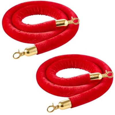VEVOR Cuerdas de Terciopelo Rojas para Postes 2 Piezas Longitud de 1,5 m, Cuerda de Barrera con Ganchos Dorados para Control de Multitudes, Barrera Separadora para Eventos, Cines, Hoteles, Fiestas VEVOR Cuerdas de Terciopelo Rojas para Postes 2 Piezas Longitud de 1,5 m, Cuerda de Barrera con Ganchos Dorados para Control de Multitudes, Barrera Separadora para Eventos, Cines, Hoteles, Fiestas