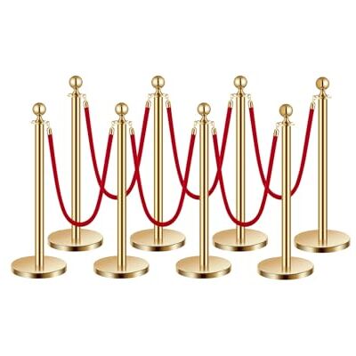VEVOR 8 PCS Poste de Estaca de Acero Inoxidable de 1,5 m con Base Hueca de Inyección de Arena y 6 Cuerdas de Terciopelo Rojo, Barreras de Control de Multitudes para Teatro, Fiesta, Boda, Dorado VEVOR 8 PCS Poste de Estaca de Acero Inoxidable de 1,5 m con Base Hueca de Inyección de Arena y 6 Cuerdas de Terciopelo Rojo, Barreras de Control de Multitudes para Teatro, Fiesta, Boda, Dorado