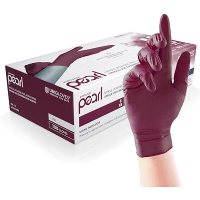 UNIGLOVES Burgundy Pearl Guantes de examen de nitrilo Guantes desechables multiuso, sin polvo y sin látex Caja de 100 guantes, color borgoña, grandes () UNIGLOVES Burgundy Pearl Guantes de examen de nitrilo Guantes desechables multiuso, sin polvo y sin látex Caja de 100 guantes, color borgoña, grandes ()