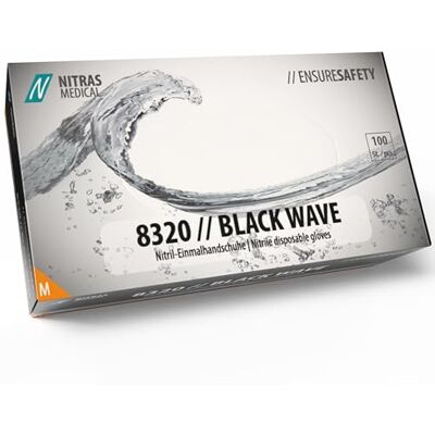 NITRAS Medical BLACK WAVE Guantes de nitrilo desechables, color negro, talla M, 100 unidades. NITRAS Medical BLACK WAVE Guantes de nitrilo desechables, color negro, talla M, 100 unidades.