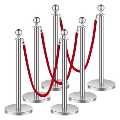 VEVOR 6 PCS Poste de Estaca de Acero Inoxidable de 1,5 m con Base Hueca de Inyección de Arena y 3 Cuerdas de Terciopelo Rojo, Barreras de Control de Multitudes para Teatro, Fiesta, Boda, Plateado VEVOR 6 PCS Poste de Estaca de Acero Inoxidable de 1,5 m con Base Hueca de Inyección de Arena y 3 Cuerdas de Terciopelo Rojo, Barreras de Control de Multitudes para Teatro, Fiesta, Boda, Plateado