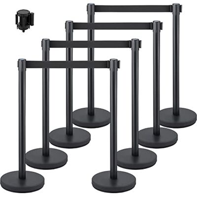 VEVOR Multitud Control Stanchion, juego de 8 piezas, juego de puntales con correa retráctil negra de 2 m, barrera de control de multitudes negra con base de hormigón y metal, montaje fácil de conectar VEVOR Multitud Control Stanchion, juego de 8 piezas, juego de puntales con correa retráctil negra de 2 m, barrera de control de multitudes negra con base de hormigón y metal, montaje fácil de conectar