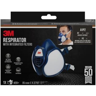 3M Respirador para pintura pulverizada +, A1P2, 1 máscara 3M Respirador para pintura pulverizada +, A1P2, 1 máscara