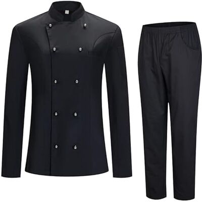 MISEMIYA Chaqueta y Pantalon Cocinero Hombre Chaqueta de Chef Hombre Uniforme Hosteleria 8501-8312 L, Negro MISEMIYA Chaqueta y Pantalon Cocinero Hombre Chaqueta de Chef Hombre Uniforme Hosteleria 8501-8312 L, Negro