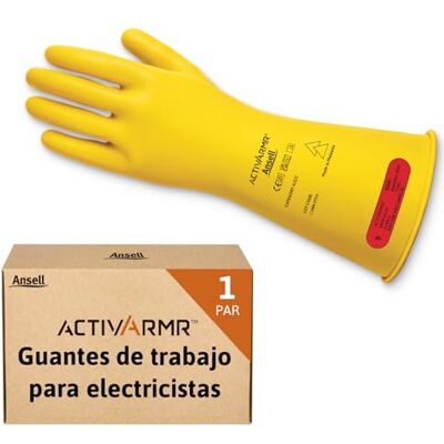 Ansell ActivArmr Guantes Aislantes Dieléctricos, Protección Eléctrica Class 0, Tensión 1000V, Trabajos con Electricidad, Látex de Caucho Natural, 36 cm, Amarillo, Talla M, 1 Par Ansell ActivArmr Guantes Aislantes Dieléctricos, Protección Eléctrica Class 0, Tensión 1000V, Trabajos con Electricidad, Látex de Caucho Natural, 36 cm, Amarillo, Talla M, 1 Par