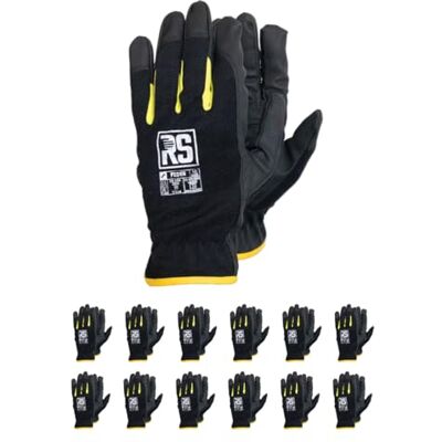 RS Guantes de montaje de resorte/talla 07, 12 pares/negro/guantes de montaje, guantes de piel sintética/guantes de trabajo/con estructura de esponja acolchada suave en la plantilla RS Guantes de montaje de resorte/talla 07, 12 pares/negro/guantes de montaje, guantes de piel sintética/guantes de trabajo/con estructura de esponja acolchada suave en la plantilla